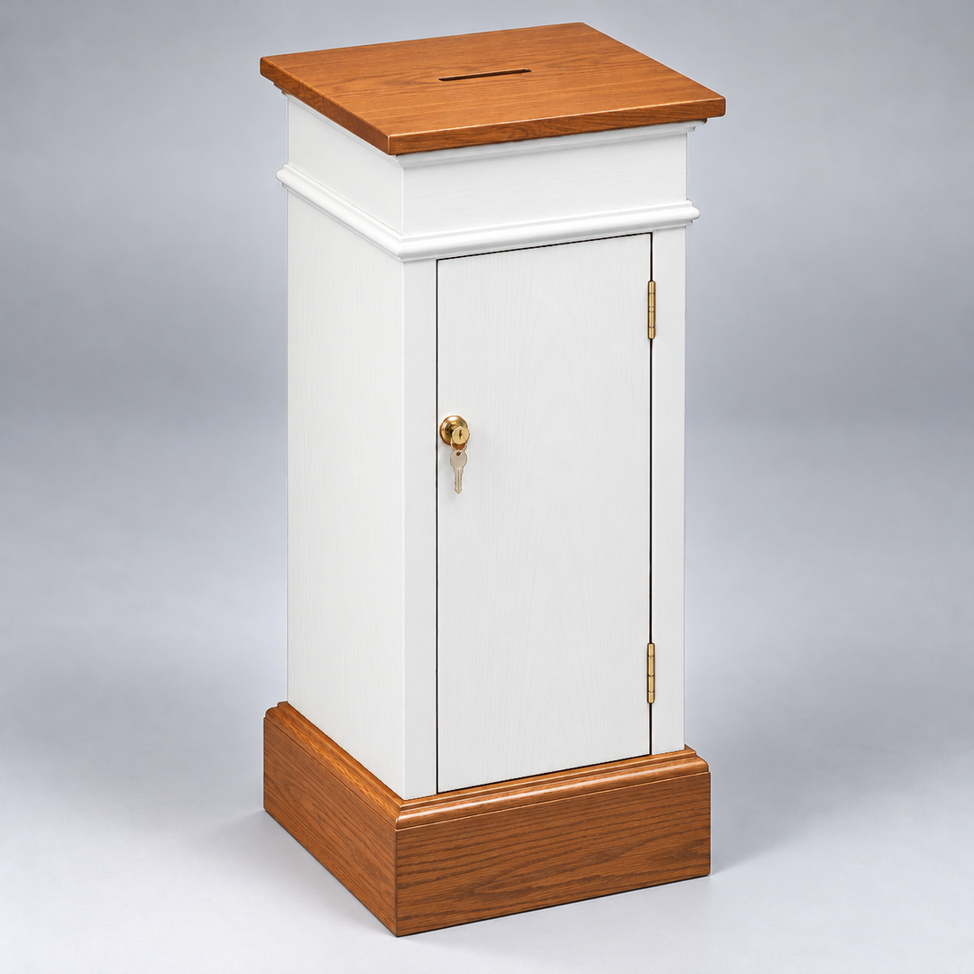 NO 80 tithe and prayer box — Medium Oak #43 with white painted body