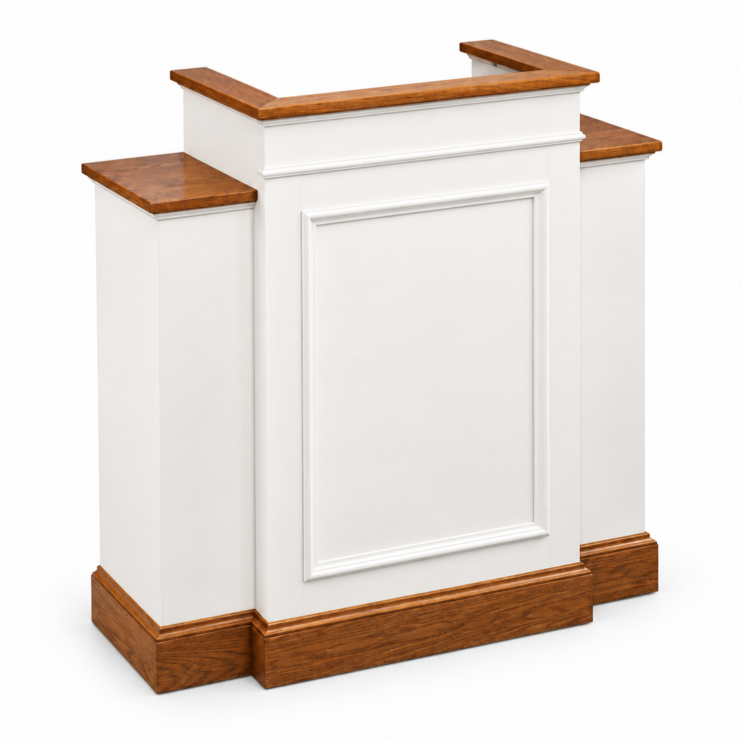 NO 810W colonial wing pulpit — Medium Oak #43 with white painted body