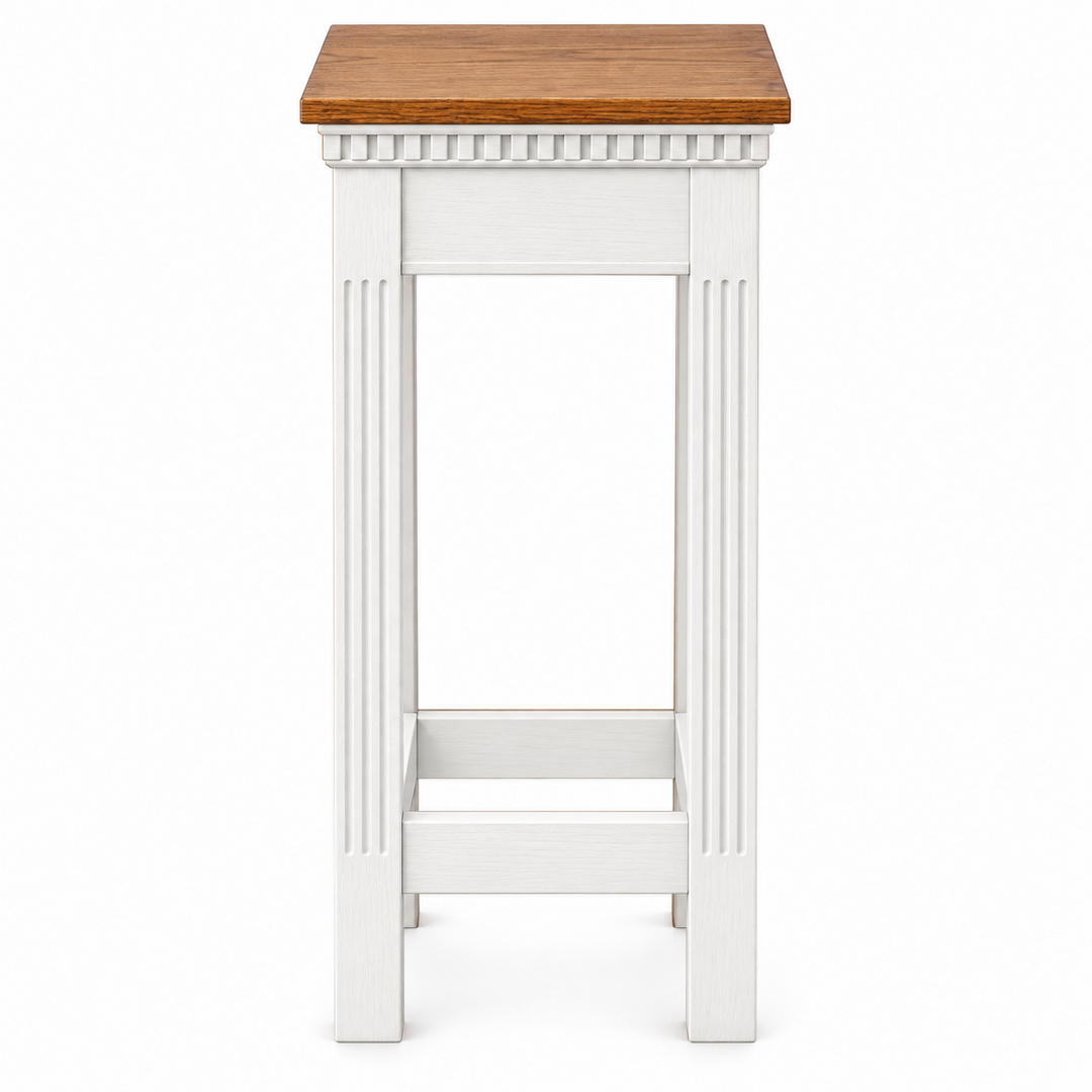 NO 820 colonial dentil flower stand — Medium Oak #43 with white painted body