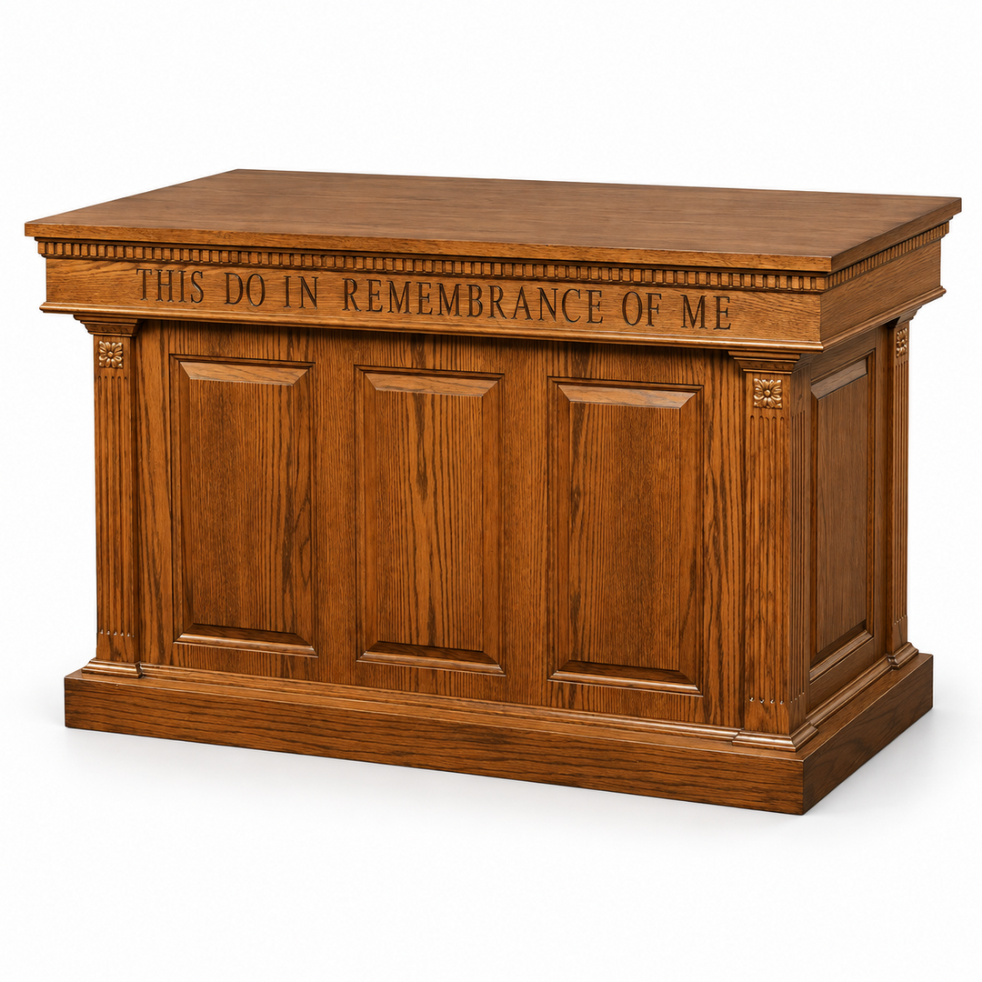 NO 8201 solid oak raised-panel closed communion table — Medium Oak #43