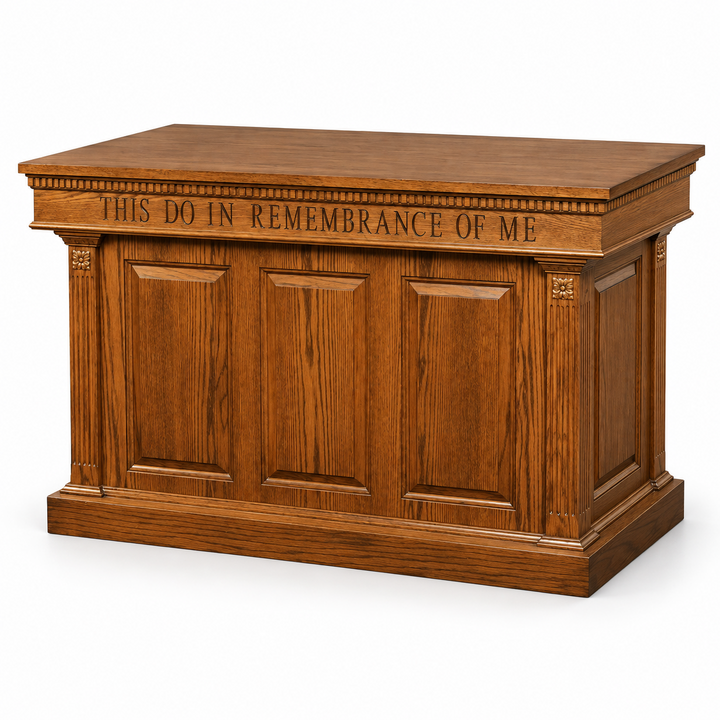 NO 8201 solid oak raised-panel closed communion table — Medium Oak 
