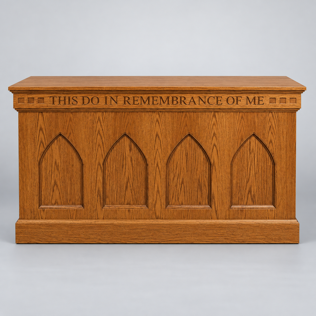 NO 900 solid oak Gothic arch closed communion table — Medium Oak #43