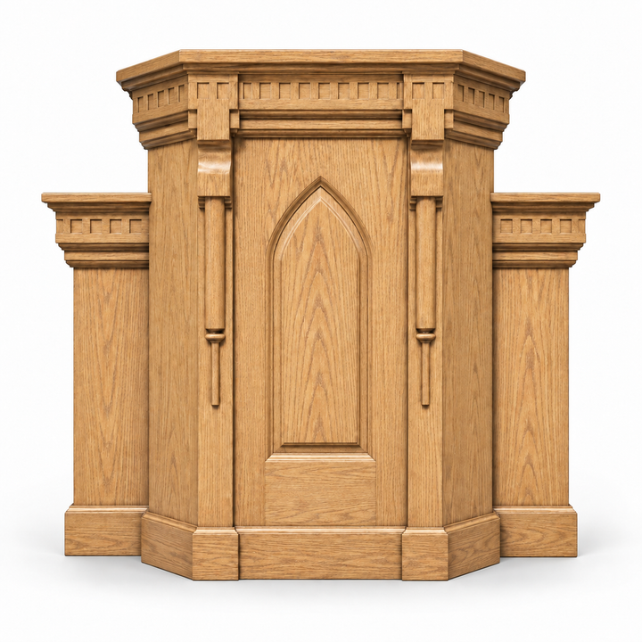 NO 900W solid oak Gothic arch wing pulpit — Light Oak 