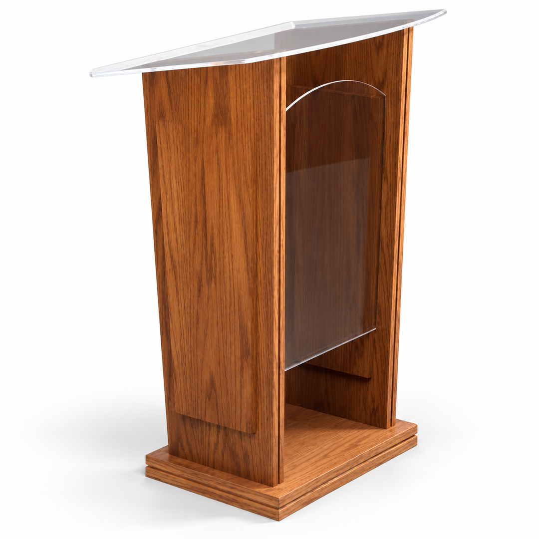 P104 solid oak and acrylic pulpit — Medium Oak #43