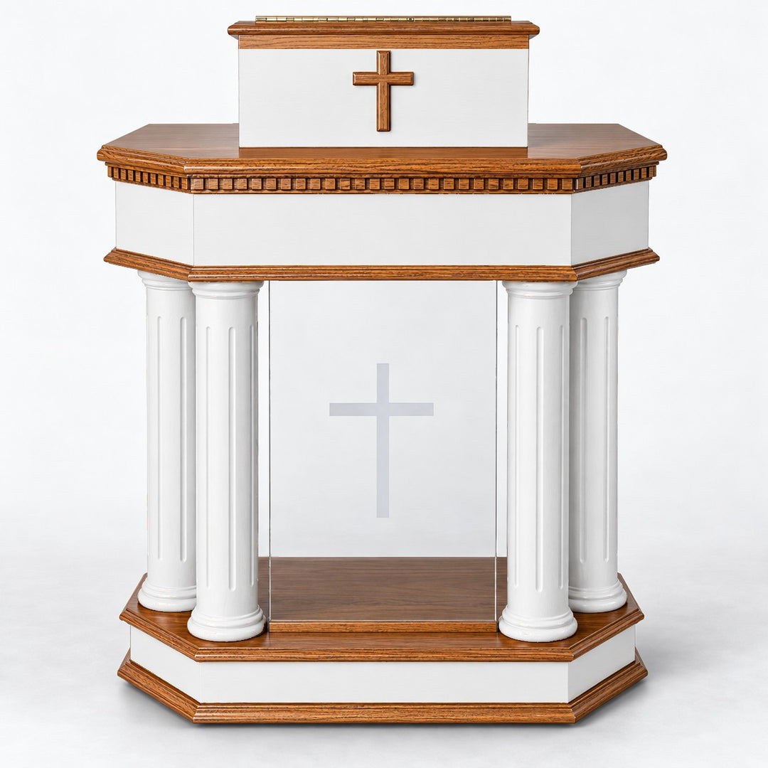 830 pulpit in white with stained top and base, Medium Oak stain 43 #pdvariant