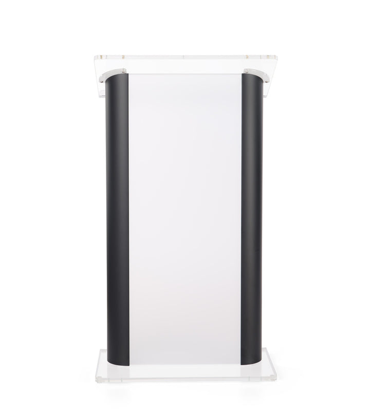 Acrylic and Aluminum Podium: Alumacrylic, frosted with black, straight on
