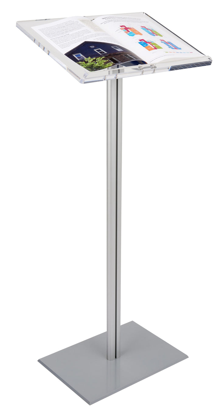 Acrylic-Top Lectern on Silver Aluminum Post, front view