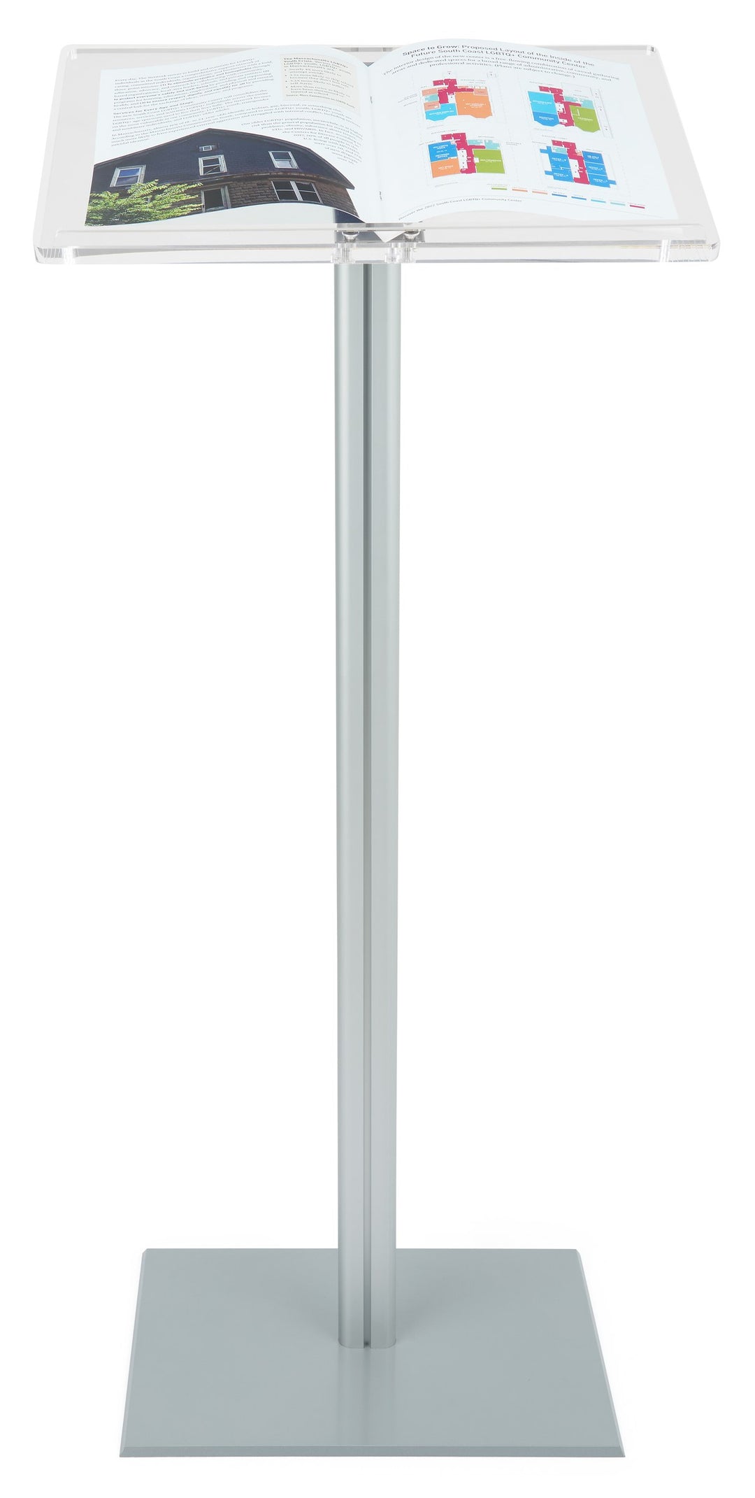 Acrylic-Top Lectern on Silver Aluminum Post, straight on