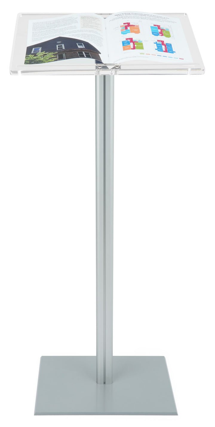 Acrylic-Top Lectern on Silver Aluminum Post, straight on