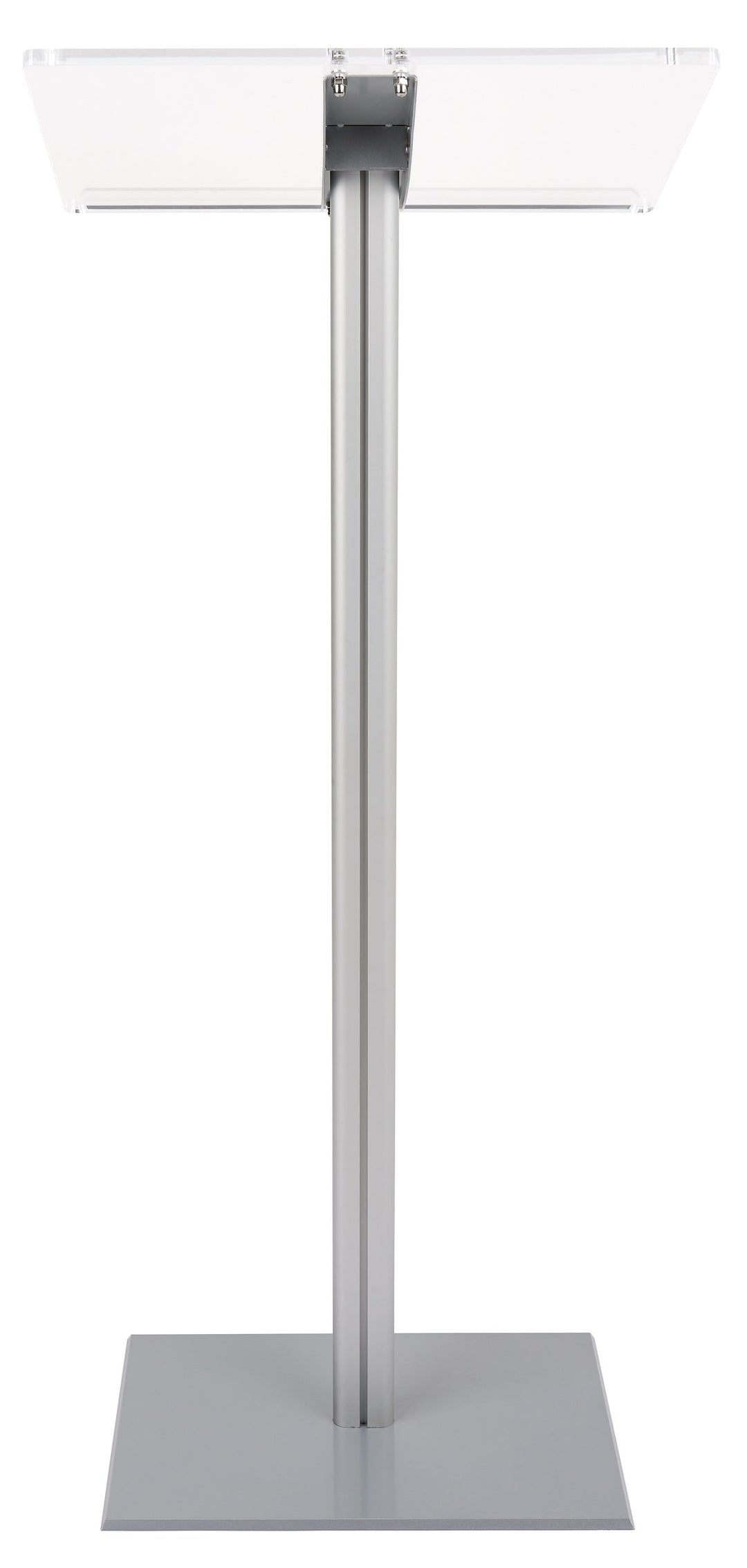 Acrylic-Top Lectern on Silver Aluminum Post, back view