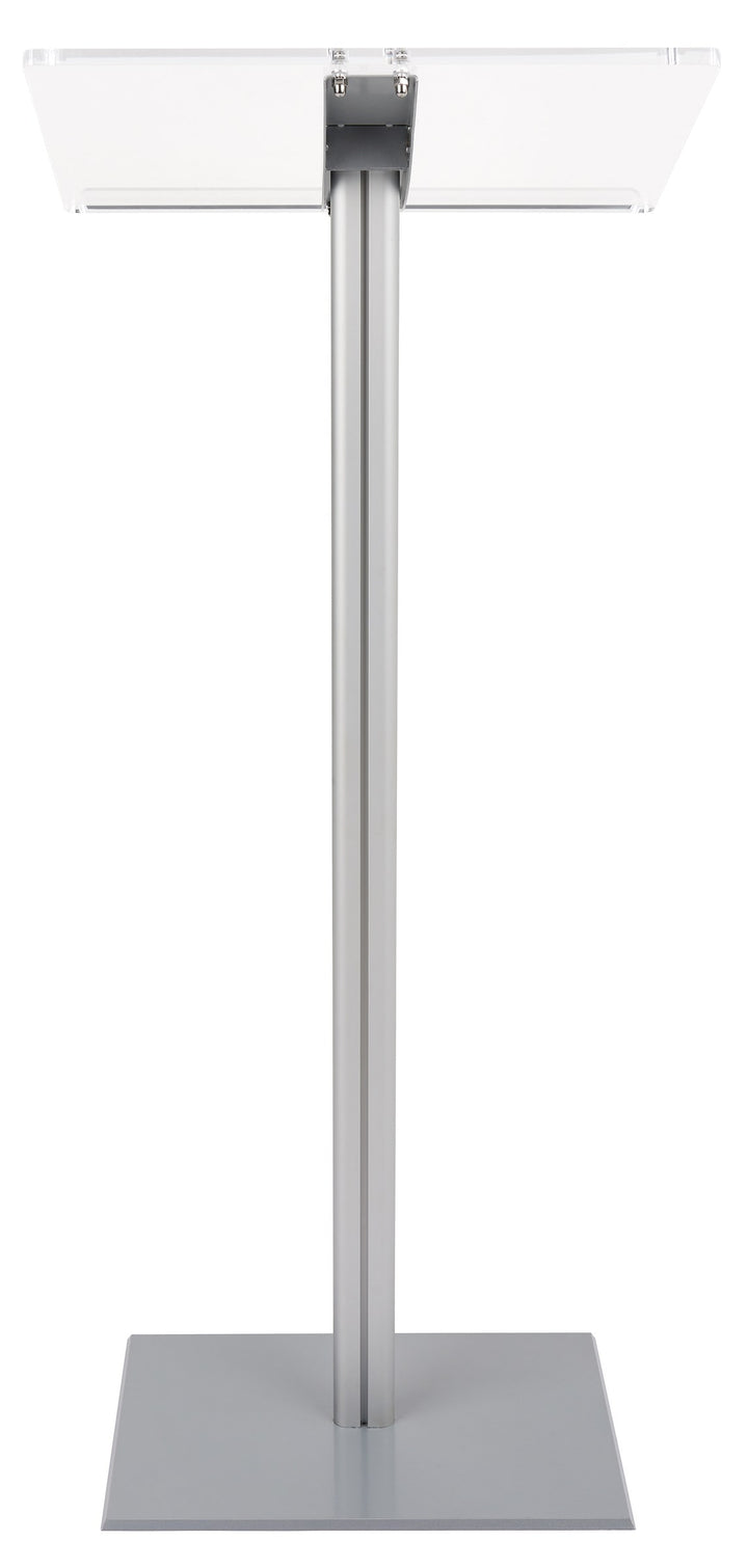 Acrylic-Top Lectern on Silver Aluminum Post, back view