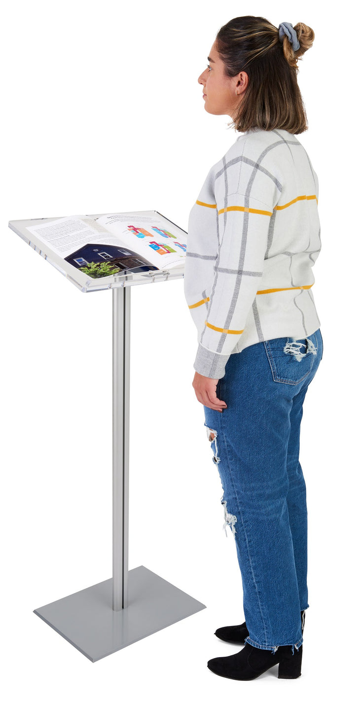 Acrylic-Top Lectern on Silver Aluminum Post, in use