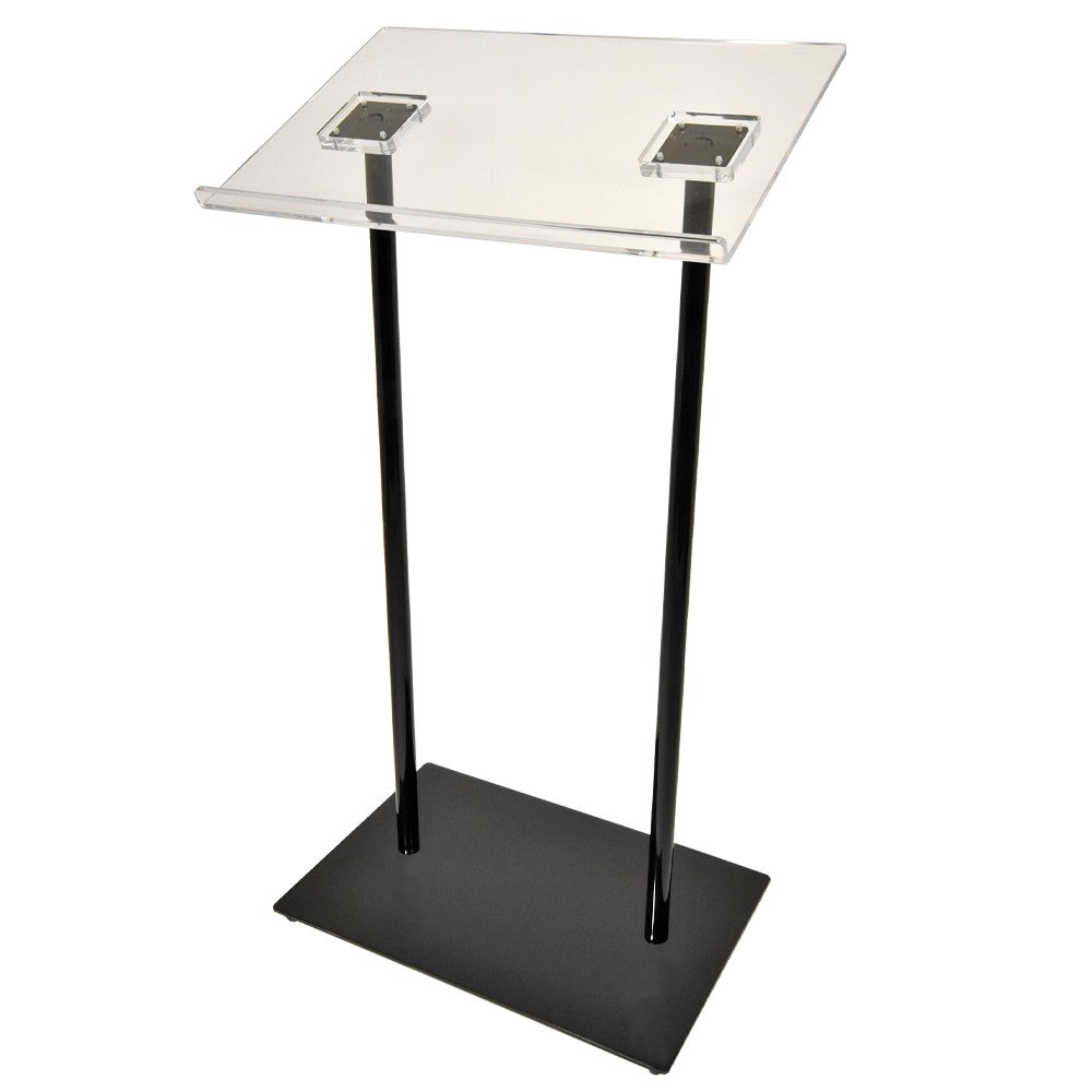 Acrylic-Top Podium on Double Black Columns, front view