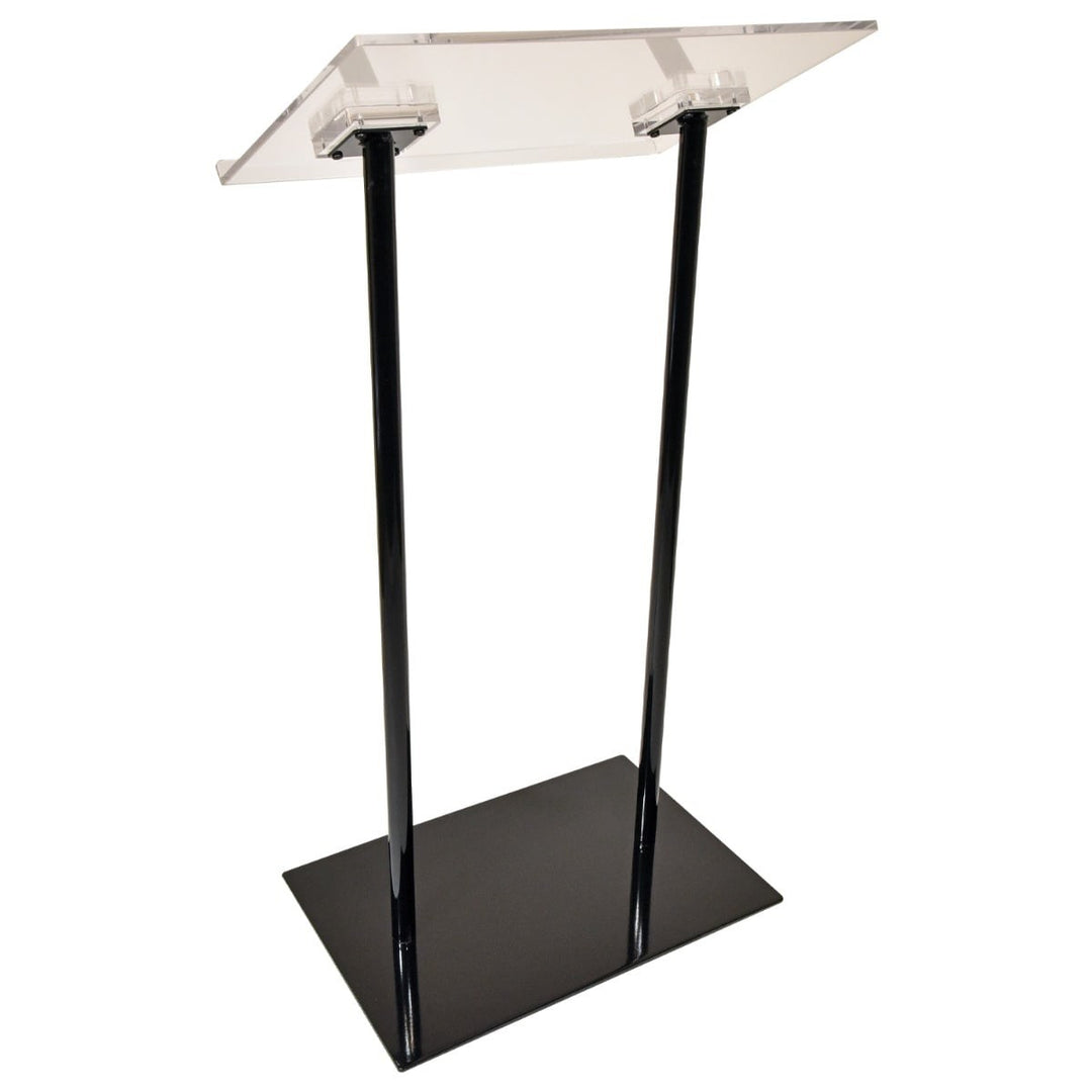 Acrylic-Top Podium on Double Black Columns, angled view