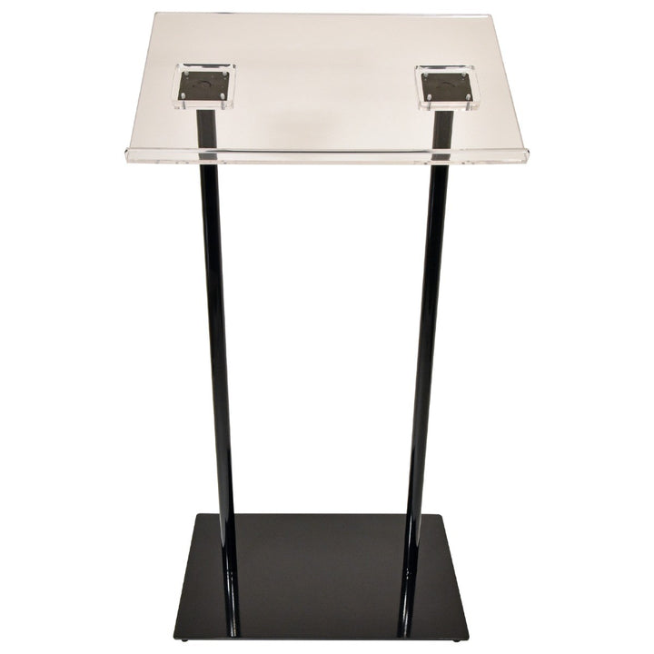Acrylic-Top Podium on Double Black Columns, front view, low angle