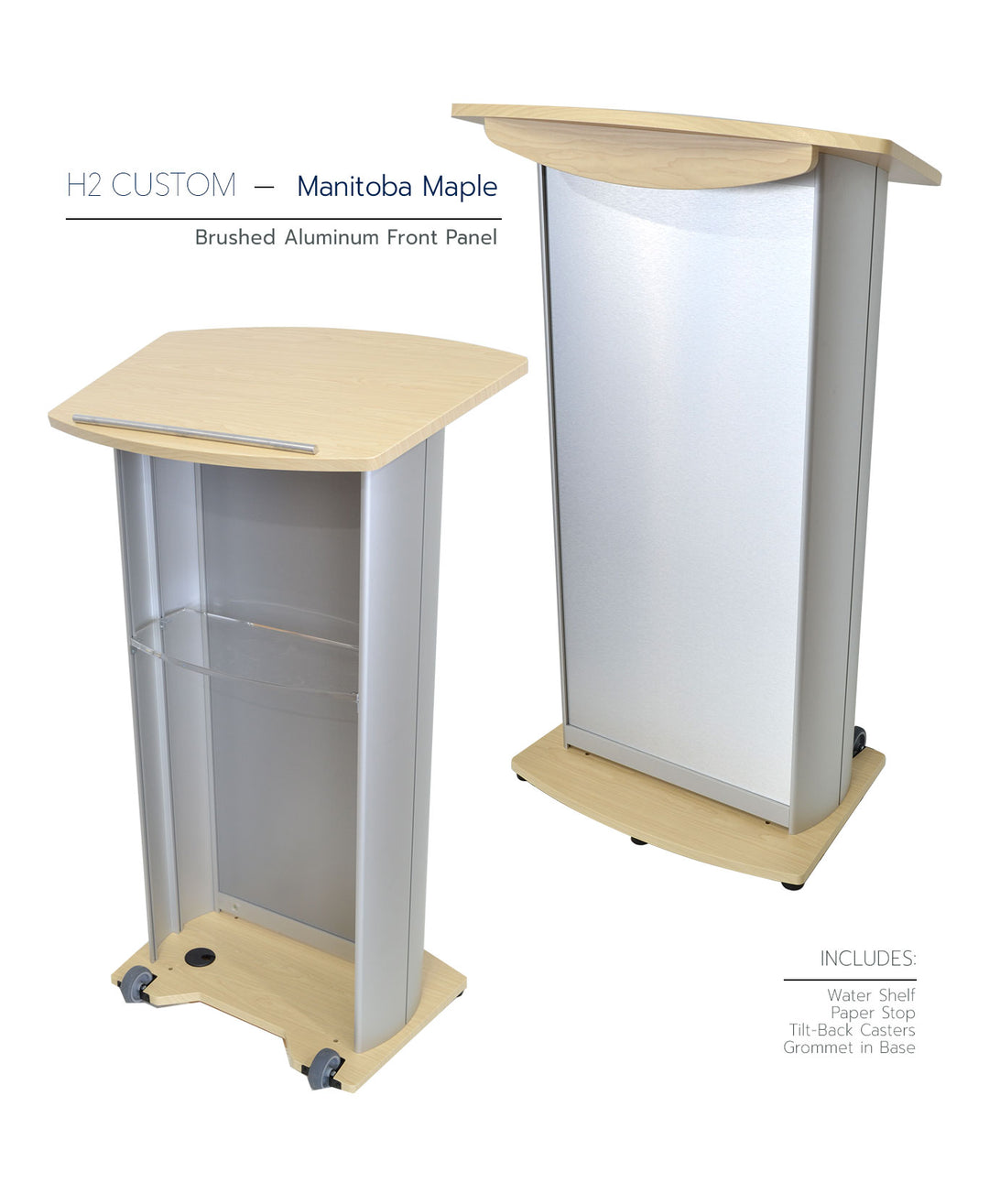H2 Custom Aluminum Lectern, manitoba maple