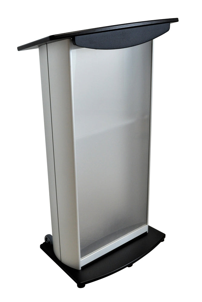 H2 Standard Aluminum Lectern, black top and base, frosted acrylic front panel