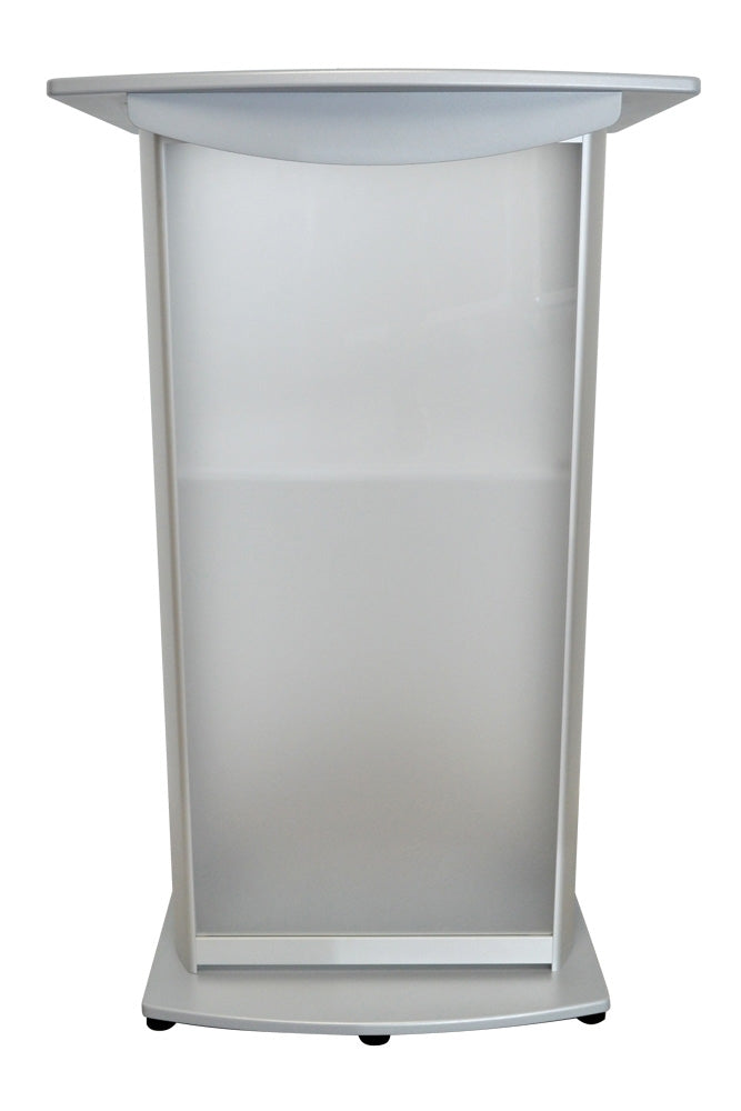 H2 Standard Aluminum Lectern, silver top and base, frosted acrylic front panel