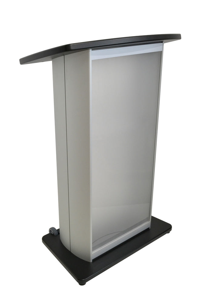 H2W Wide-Top Aluminum Lectern, frosted acrylic front panel