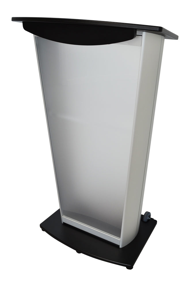 VH1 Standard Aluminum Lectern, black top and base, frosted acrylic front panel