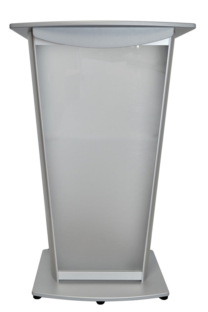 VH1 Standard Aluminum Lectern, silver top and base, frosted acrylic front panel