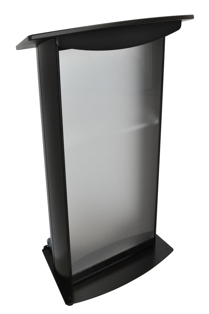 H2 Deluxe Black Aluminum Lectern, frosted acrylic front panel