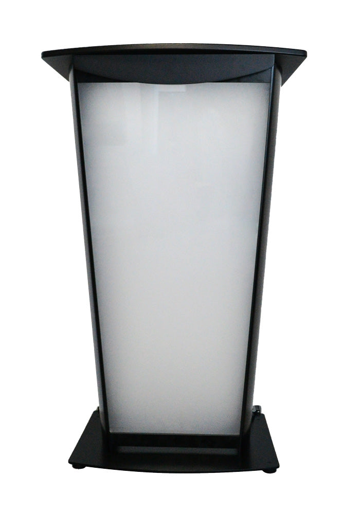 VH1 Deluxe Black Aluminum Lectern, frosted acrylic front panel