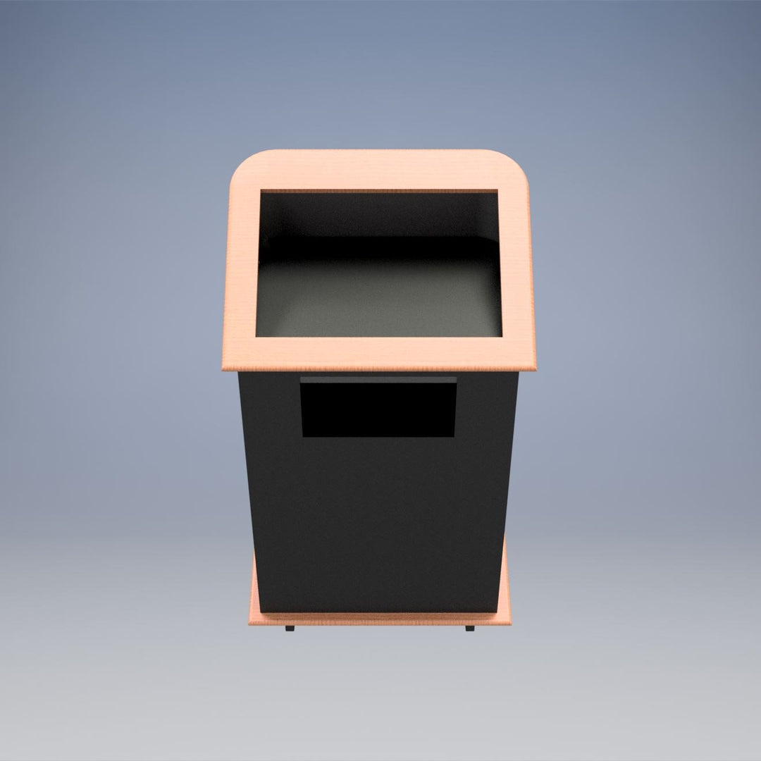 Carpeted Floor Lectern with Solid Oak Trim and Rear Casters, reading surface from above