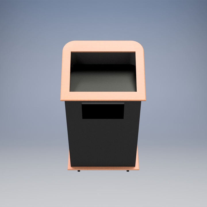 Carpeted Floor Lectern with Solid Oak Trim and Rear Casters, reading surface from above