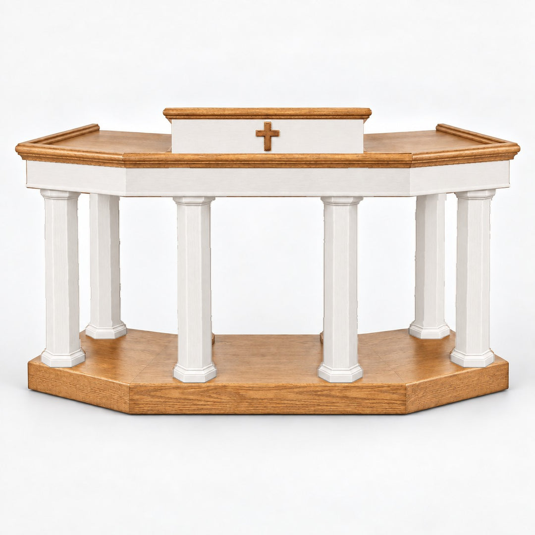 Custom No. 4 column pulpit in white with stained top and base, Light Oak stain 35 #pdvariant