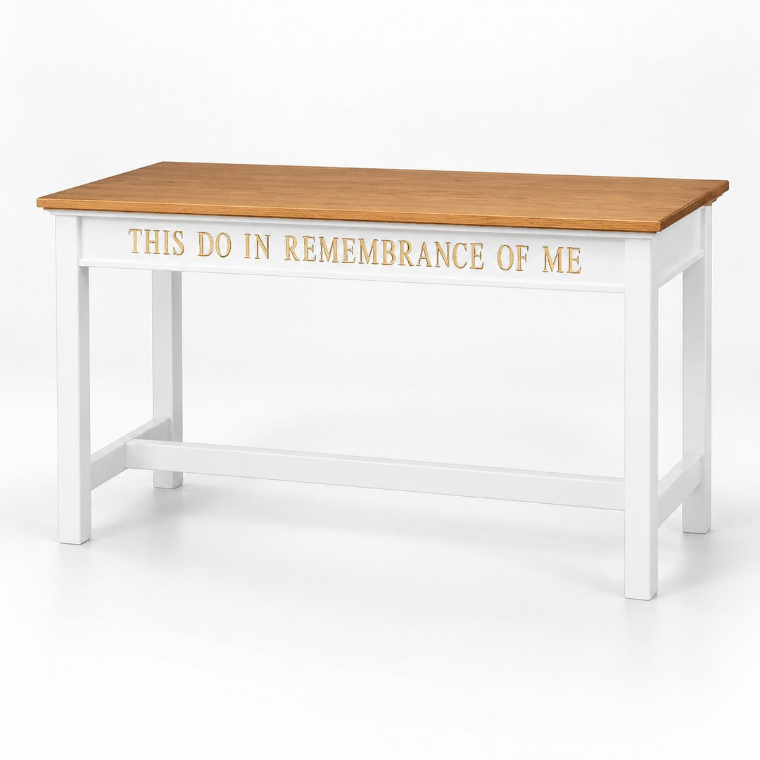 Communion Table NO 815 in Light Oak, White w/Stained Top & Base #pdvariant