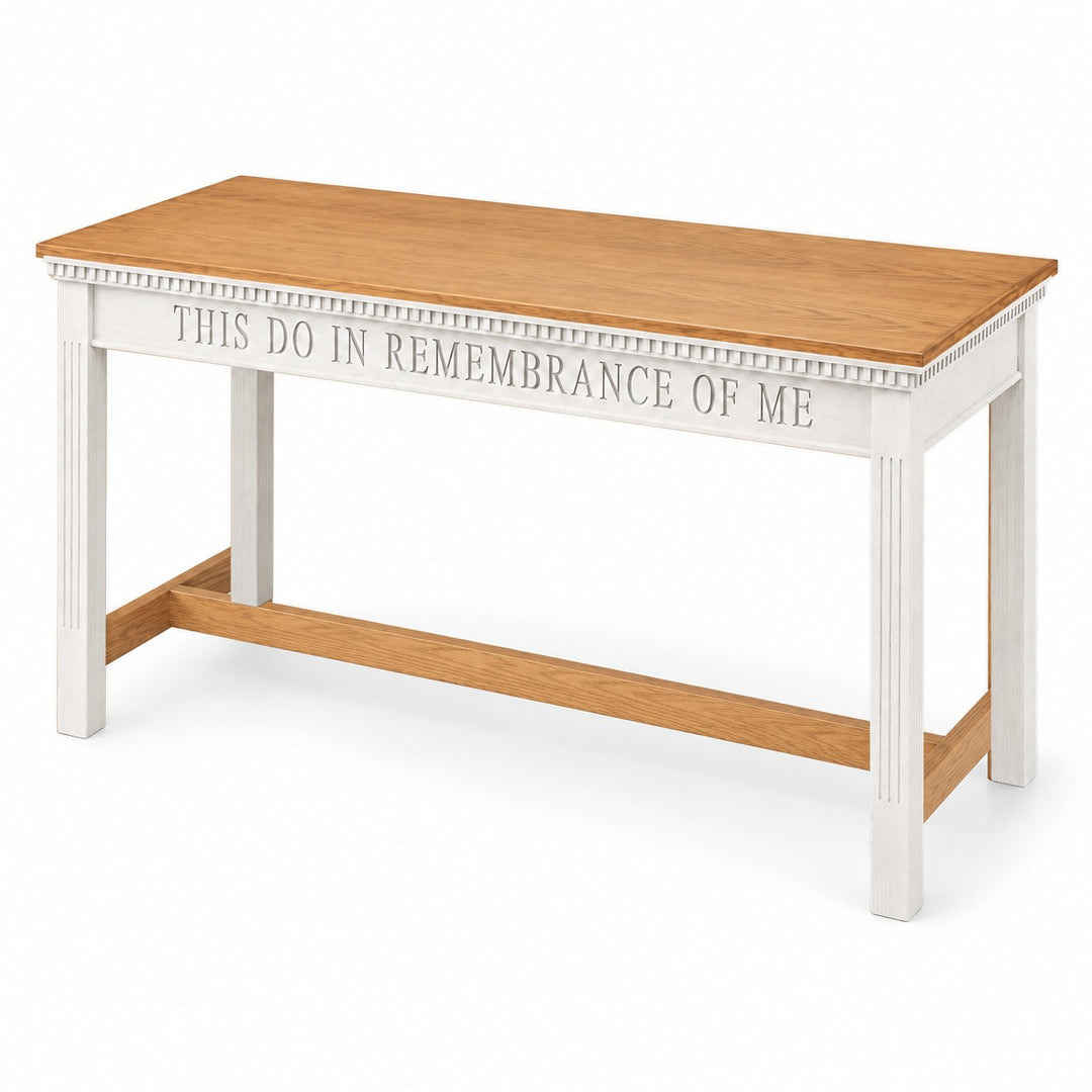 Solid Oak Colonial Dentil Open Communion Table: NO 825 in Light Oak, White w/Stained Top & Base #pdvariant