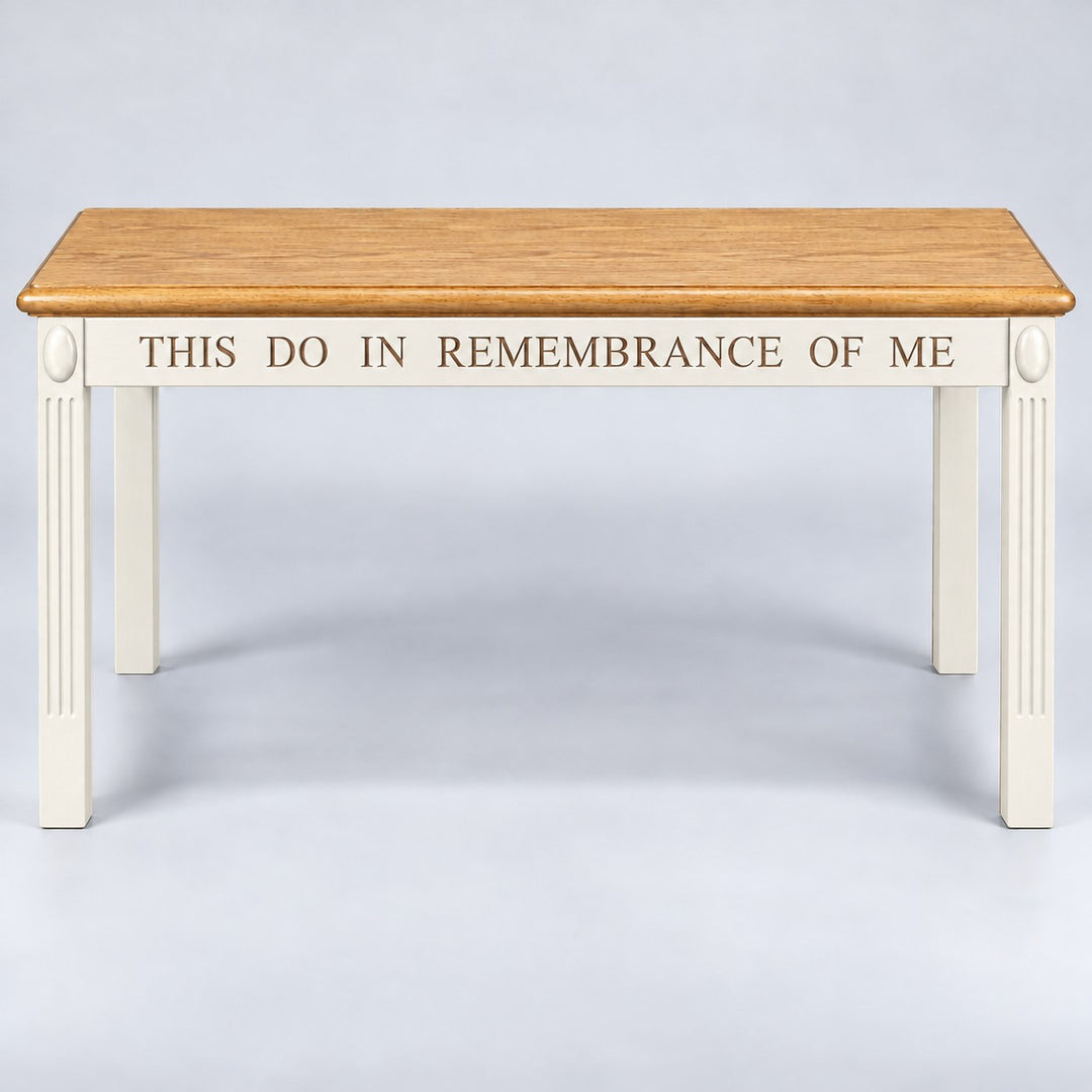 Solid Oak Colonial Open Communion Table: TOT-602 in Light Oak, White w/Stained Top & Base #pdvariant