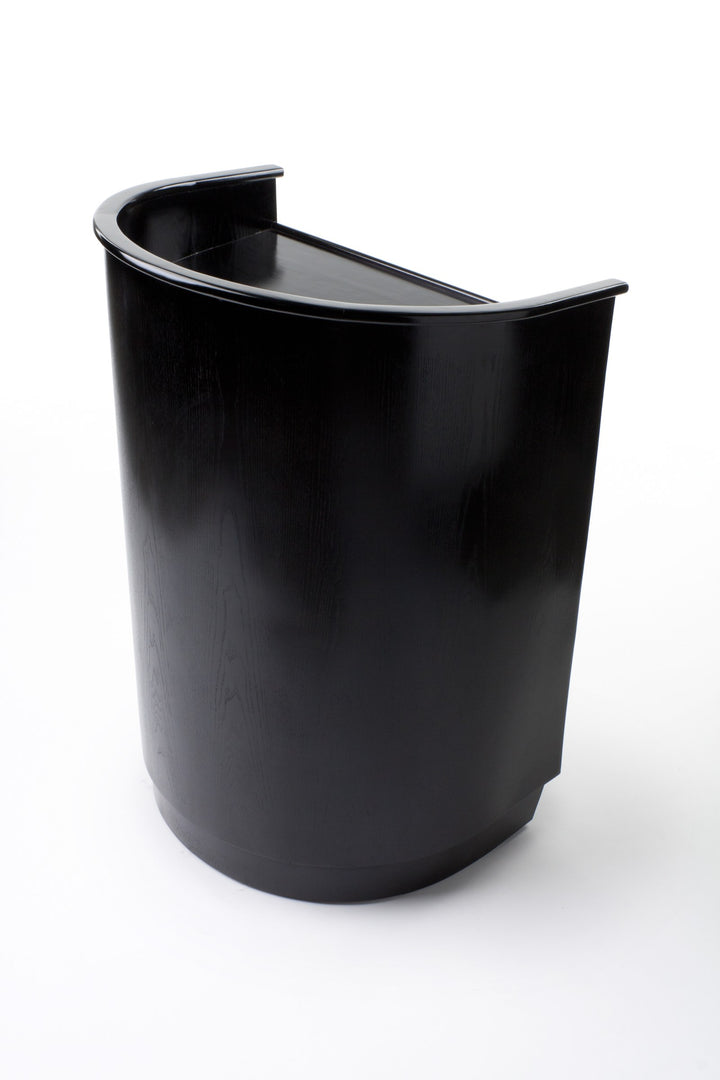 Curved Mobile Speech Lectern with Hidden Casters, Black, front view