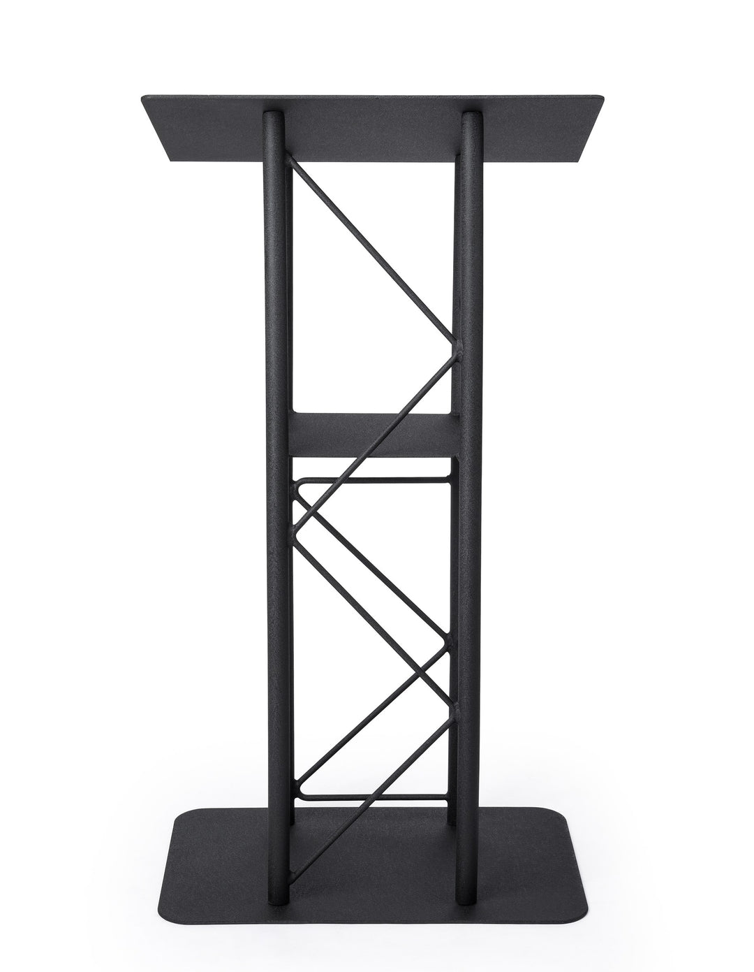 Curved Metal Truss Lectern with Shelf, Black, straight on