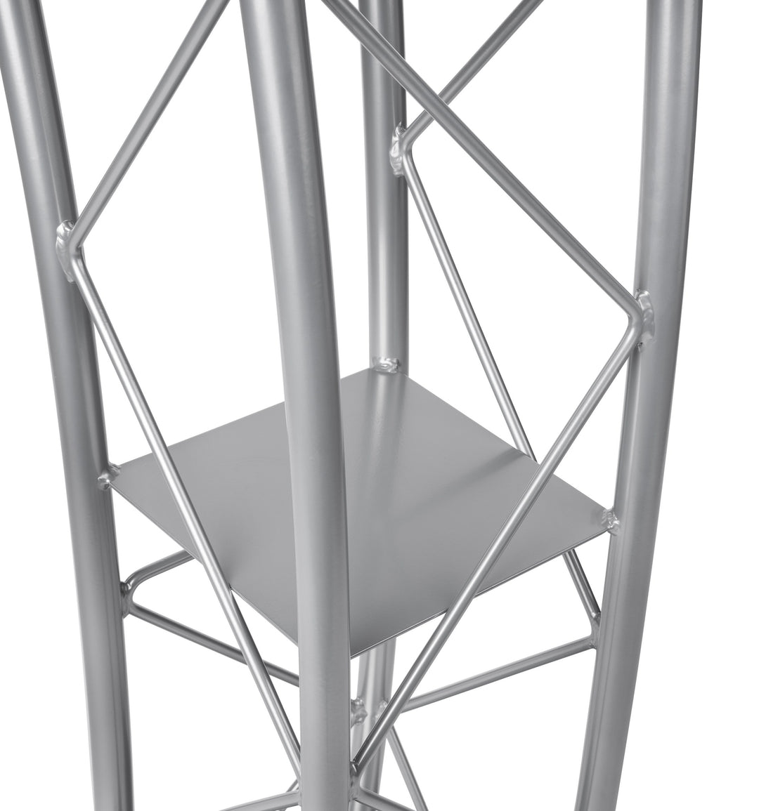 Curved Metal Truss Lectern with Shelf, Silver, center shelf