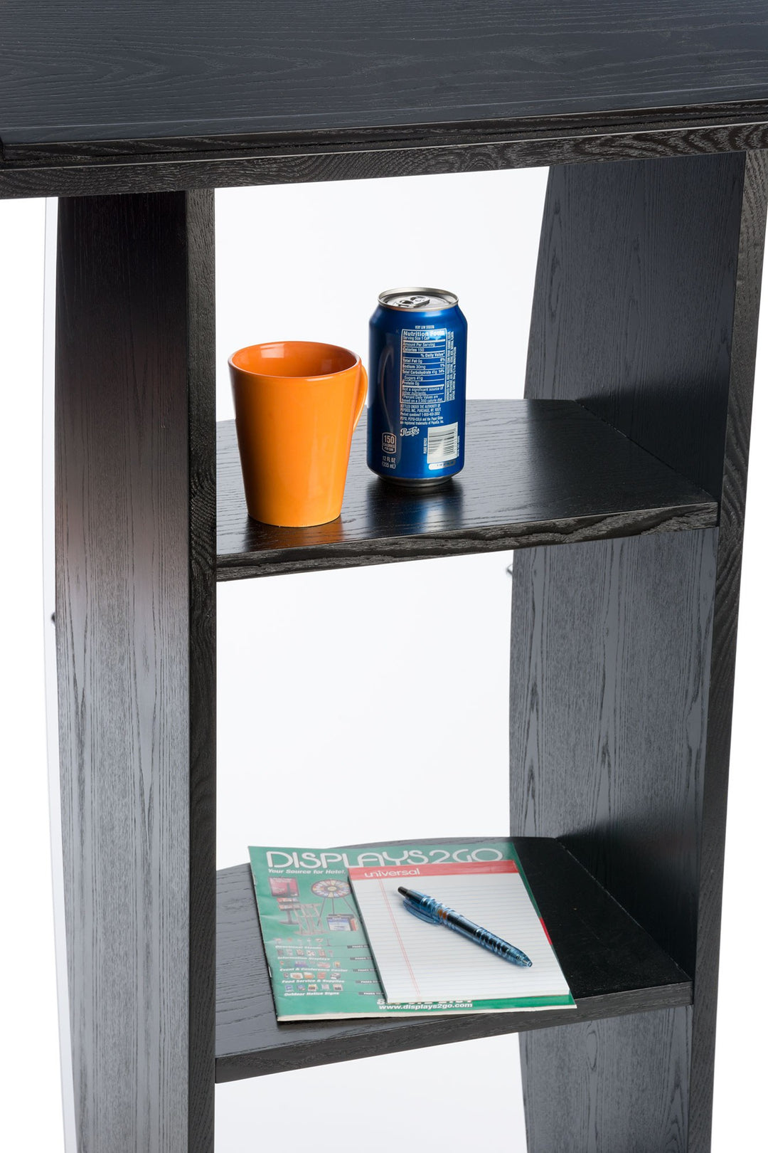 Curved Wood and Frosted Acrylic Pulpit with Shelves, Black, interior shelves