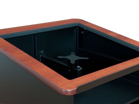 Downview Computer Lectern with Glass Monitor Window, Locking Cabinet, monitor well and mount under the glass