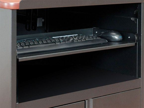 Downview Computer Lectern with Glass Monitor Window, Locking Cabinet, keyboard drawer
