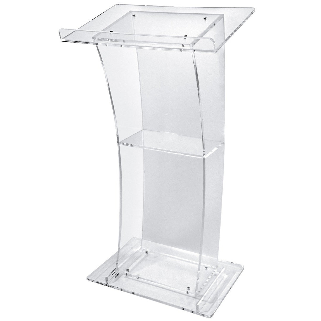 Eclipse Acrylic Lectern with Frosted Front Panel, speaker side with shelf