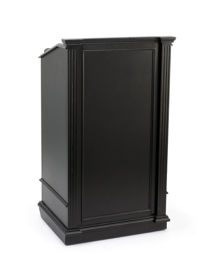 Executive host stand and valet podium with storage cabinet, black