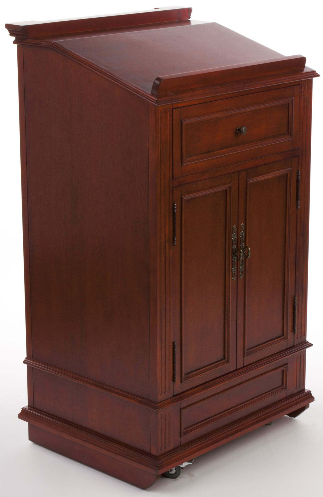 Executive Host Stand and Valet Podium with Storage Cabinet, Cherry, host side with drawer and doors