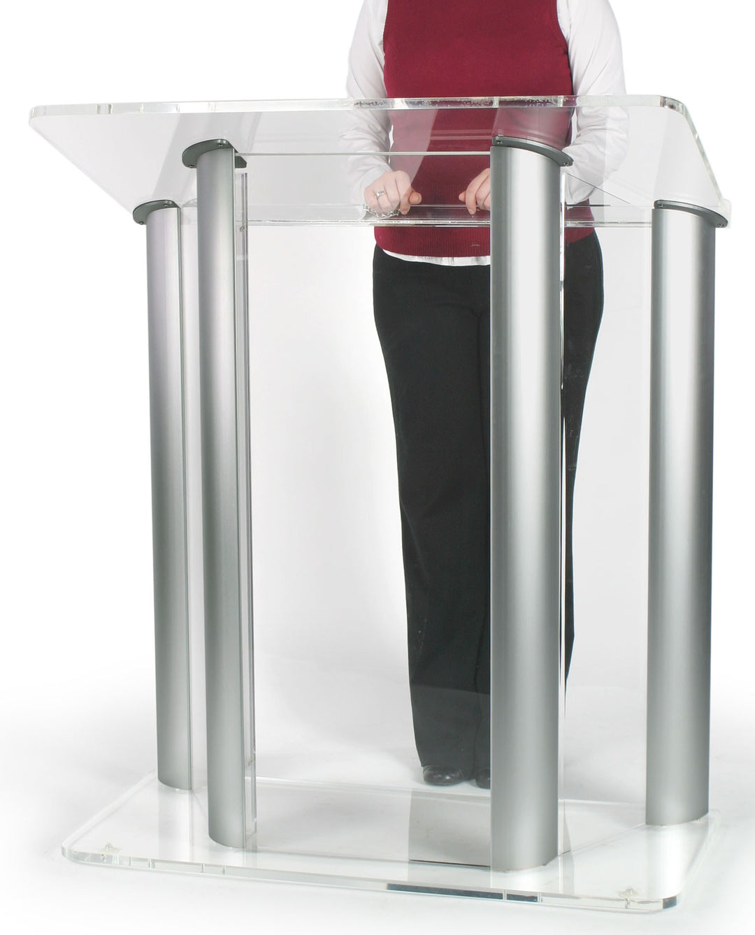 Extra-Wide Acrylic and Aluminum Podium: Alumacrylic Large, in use
