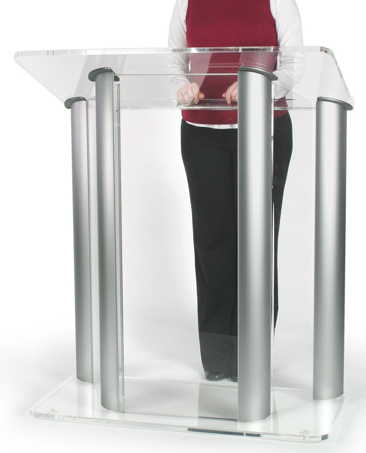 Extra-Wide Acrylic and Aluminum Podium: Alumacrylic Large, in use