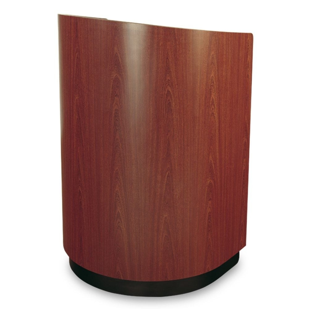 Curved laminate lectern in mahogany, front view