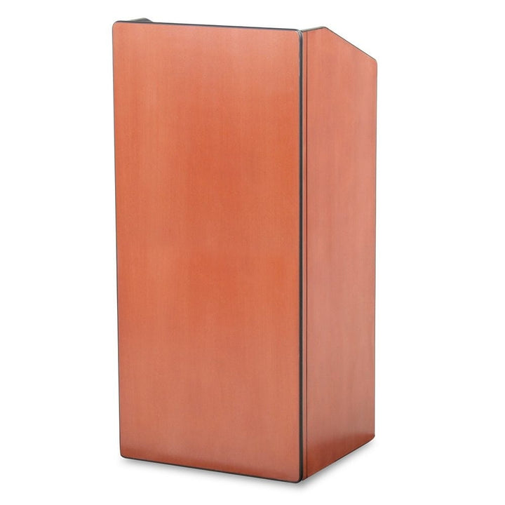 Folding portable lectern in cherry, open, front view