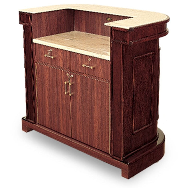 Deluxe valet station, staff side with counter, two locking drawers and locking doors