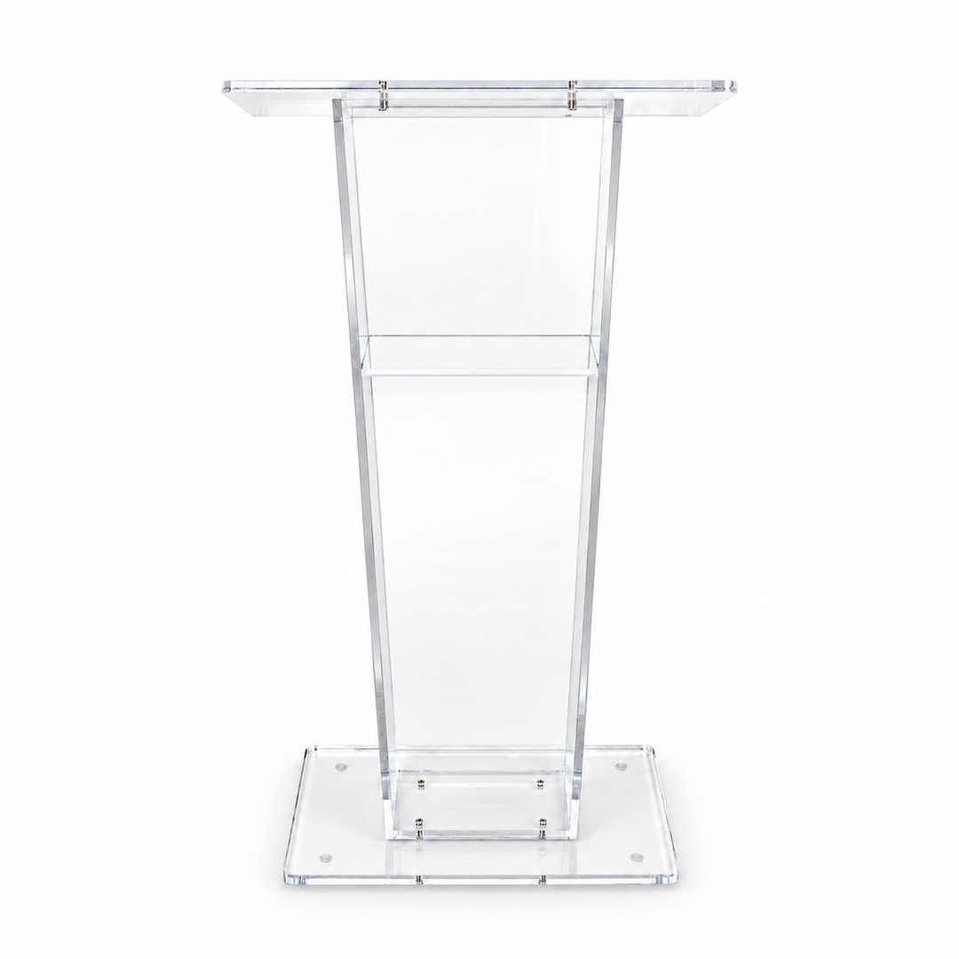 Clear Acrylic Lectern with Open Back and Shelf — product view