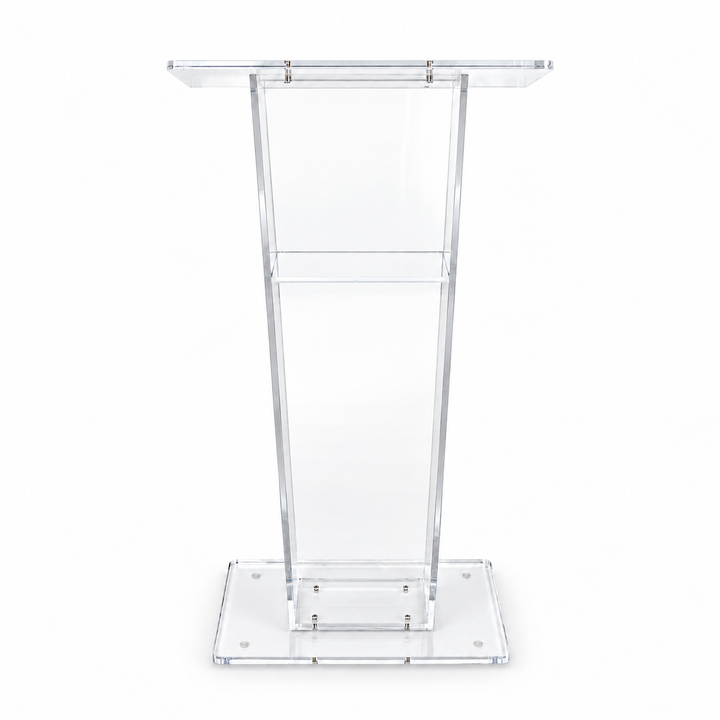 Clear Acrylic Lectern with Open Back and Shelf — product view