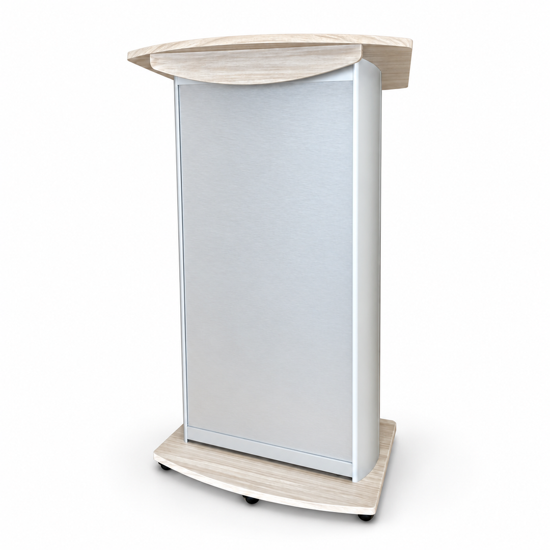 H2 Custom Aluminum Lectern with Wood-Grain Top and Base — product view